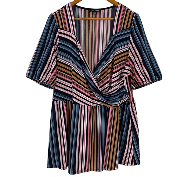 Lane Bryant Top Womens 18/20 Multicolor Striped Sweetheart Neck Surplice Peplum - Picture 1 of 7